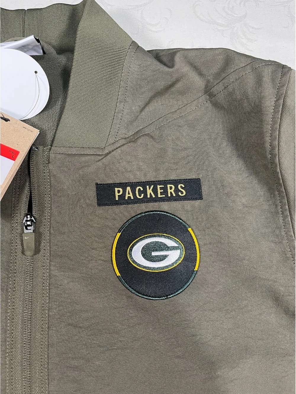Nike Green Bay Packers Salute to Service Olive Bomber Jacket Fleece Lined Large